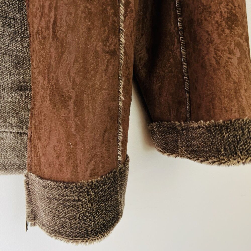 Prestige Brown Vegan Suede Sherpa Lined Fur Collar UltraSoft Jacket Coat Mens XL - Picture 5 of 10